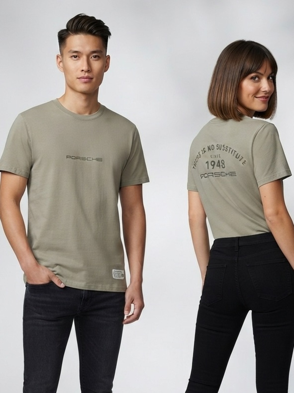 PORSCHE DESIGN Logo Crewneck Tee S 18” p2p Olive NWOT